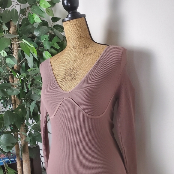 Free People Intimately FP Meg Rib Seamless Thong Bodysuit Mauve Large - Picture 3 of 8